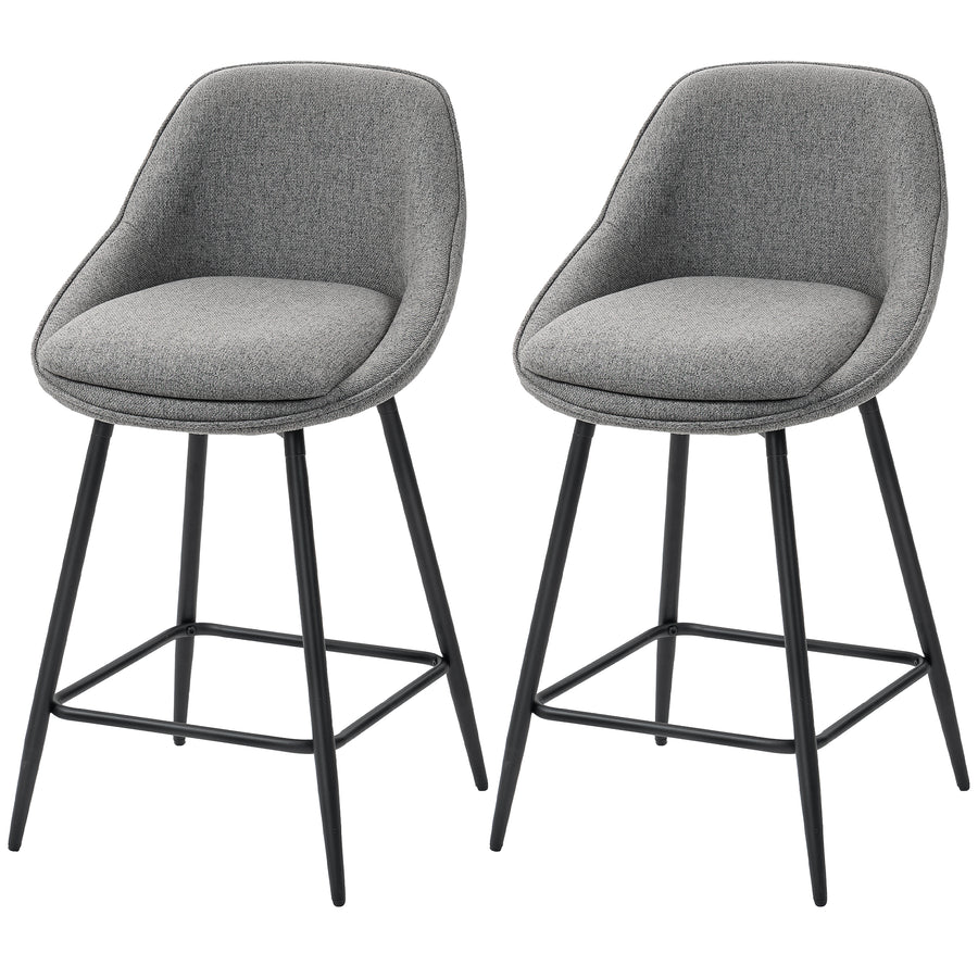 26" Counter Height Barstools Set of 2, Upholstered Swivel Bar Stools with Backrests and Armrests, Dark Grey