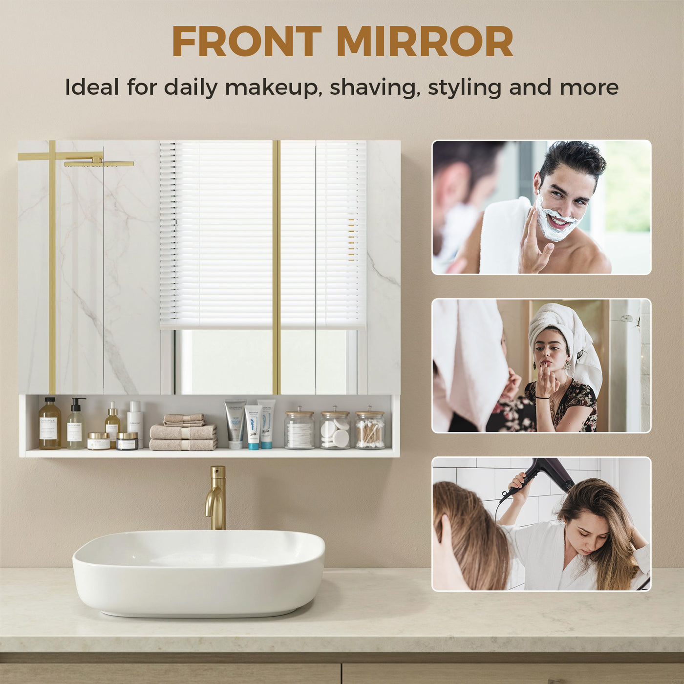 Wall Mounted Bathroom Medicine Cabinet with Mirror and Adjustable Shelves, White