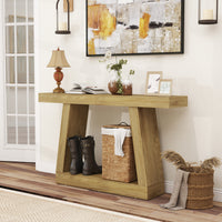 55" Farmhouse Console Table, 2-Tier Entryway Table with Storage for Hallway, Living Room, Behind Couch,  Oak