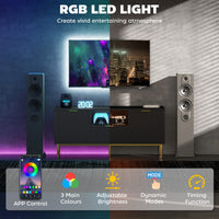 Modern TV Console for TVs up to 50 Inch, Entertainment Center with Smart RGB LED Lights and Soft Close Doors, Black