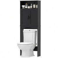 Over the Toilet Storage Cabinet Freestanding Bathroom Organizer with 2 Doors and Open Shelf Black