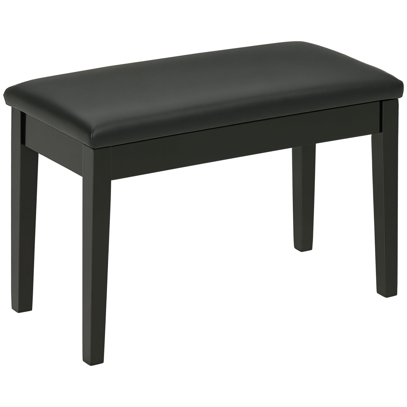 Classic Piano Bench Stool, PU Leather Padded Keyboard Seat with Rubber Wood Legs and Music Storage Compartment, Smooth Seat, Black