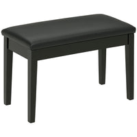 Classic Piano Bench Stool, PU Leather Padded Keyboard Seat with Rubber Wood Legs and Music Storage Compartment, Smooth Seat, Black