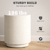 Terrazzo Finish Side Table, 17" Round End Table for Indoor and Outdoor, Cream White