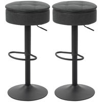 Set of 2 Barstools with Storage, Swivel Bar Stools with PU Leather Upholstered, Footrest, Steel Base, Black