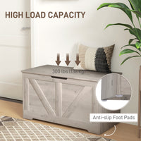 31.5 Inches Storage Chest, Storage Trunk with 2 Safety Hinges for Living Room, Grey Wood Grain