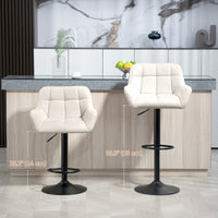Swivel Barstools Set of 2 Adjustable Bar Stools with Footrest Armrests and PU Leather Back for Dining Room Cream White