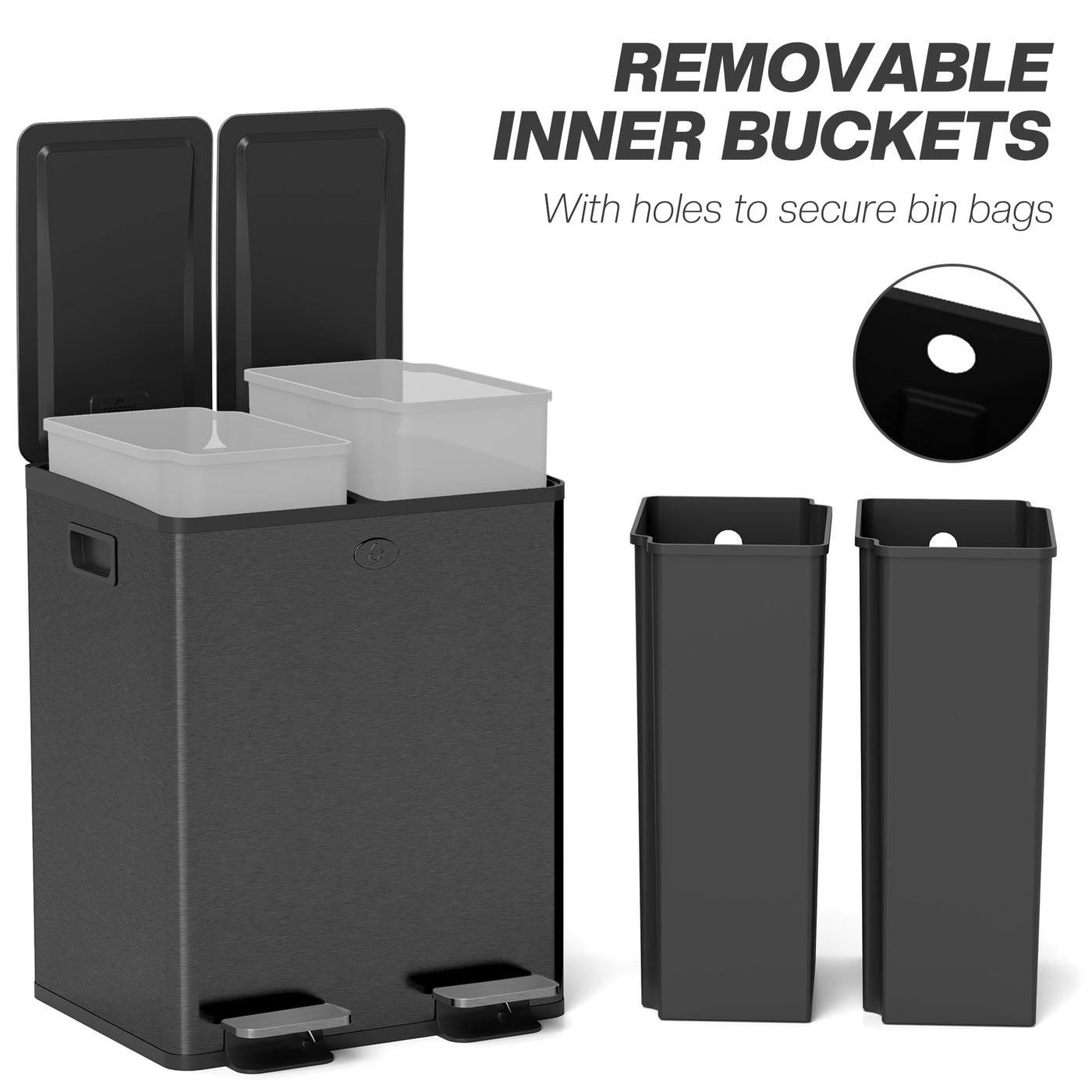 Garbage Bin, Soft-Close Trash Can with Foot Pedal, 2x5 Gallon (2x20 L) Garbage Can with Removable Inner Buckets, Black