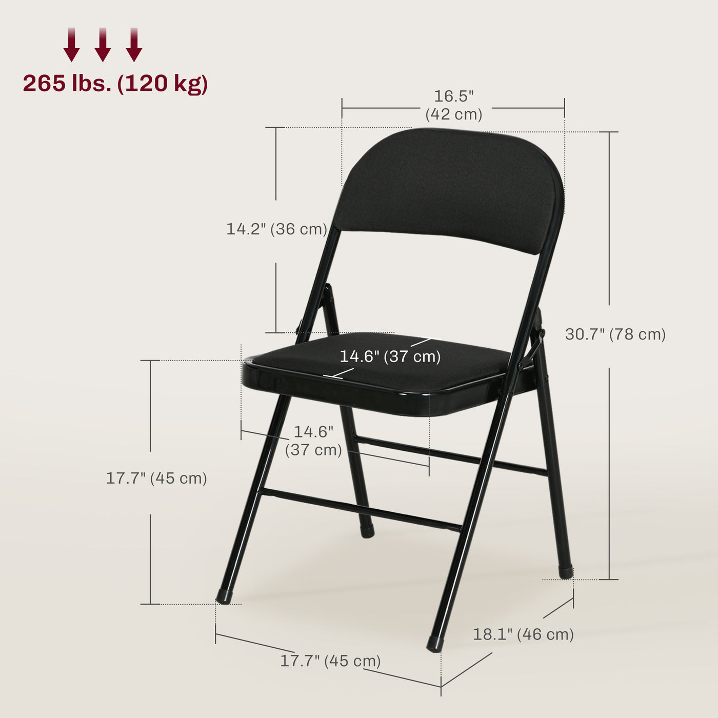 Set of 4 Metal Foldable Chairs, Faux Linen Padded Folding Chairs with Cushion Seat and Open Back for Indoor, Black