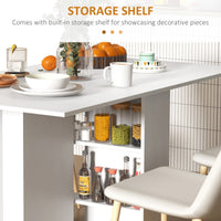 Folding Dining Table, 55" Drop Leaf Table for Small Spaces, Foldable Table with Storage Shelves for Kitchen, Dining Room, White