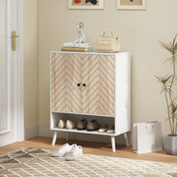 Shoe Storage Cabinet, 5-Tier Shoe Rack Cabinet with Doors, Adjustable Shelves, 15 Pairs, for Entryway, Natural Tone