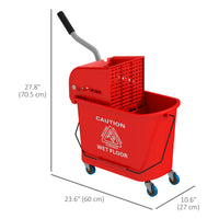 Compact Mop Bucket with Wringer, Mop Bucket on Wheels for Floor Cleaning, 5 Gallon, Separate Dirty and Clean Water, Red