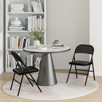 Set of 2 Metal Foldable Chairs, PU Leather Padded Folding Chairs with Cushion Seat and Open Back for Indoor, Black
