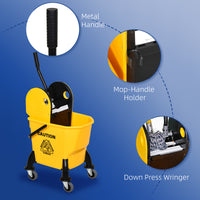 6.9 Gal/26L Mop Bucket, Mop Bucket with Wringer, Wheels and Handle, Yellow