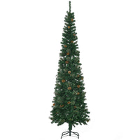 7.5ft Pencil Christmas Tree, Artificial Christmas with Pine Needles, Realistic Branches, Pine Cones, Metal Base, Green