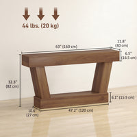 63 Inch Vintage Console Table, Narrow Entryway Table with Open Shelf for Living Room, Dark Brown