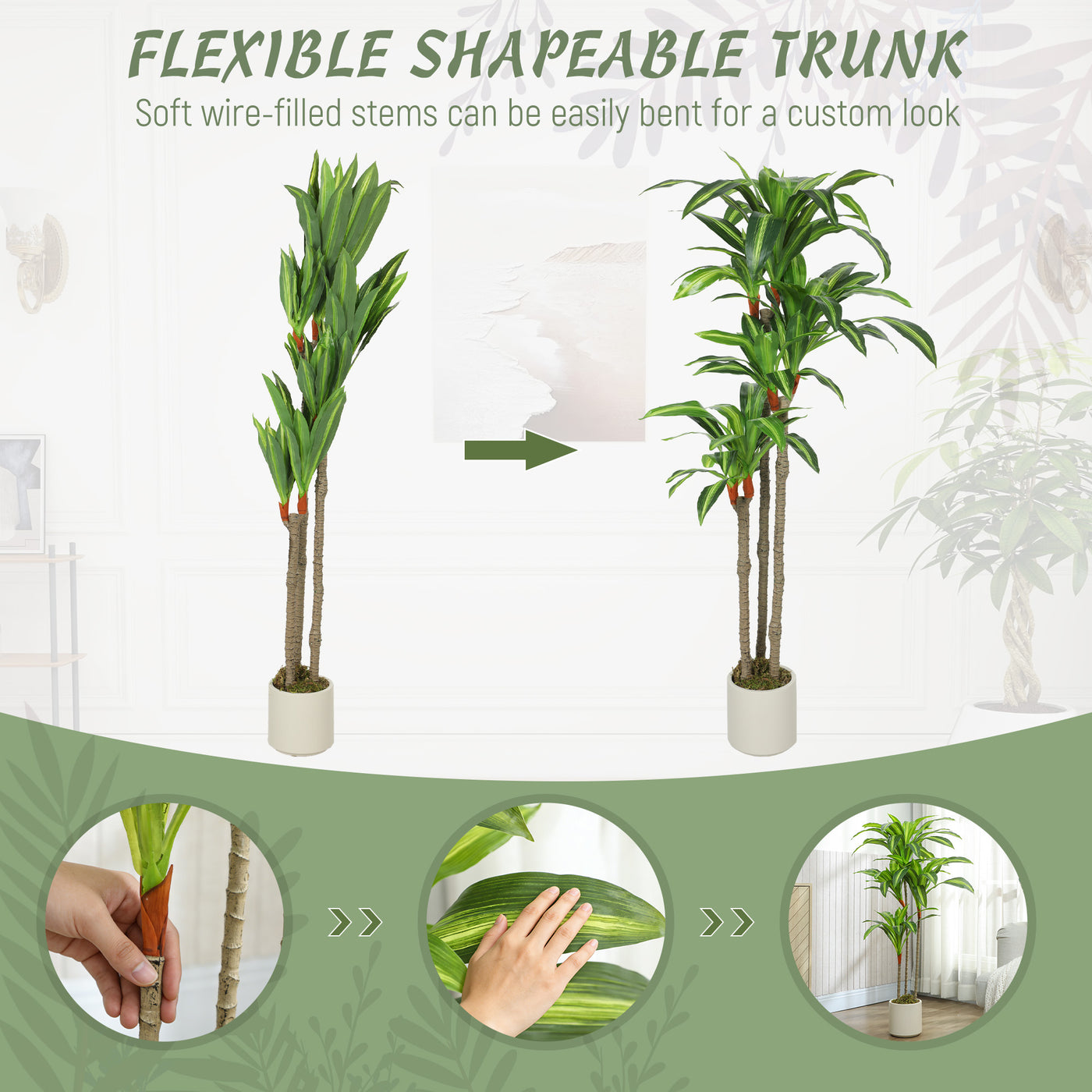 5FT Dracaena Fake Plant, Artificial Plant with Bendable Trunks for Home Office Decor, Green
