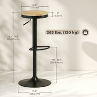 Wood Barstools Set of 2, Swivel Bar Stools with Adjustable Height for Kitchen Counter, Natural Wood and Black