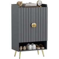 Entryway Shoe Storage Cabinet, Narrow Shoe Cabinet with Adjustable Shelves and Open Shelf for 15 Pairs of Shoes, Grey