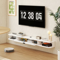 71" Floating TV Stand for TVs up to 75 Inch, Wall Mounted Media Console with Flip Drawer and 2 Open Shelves, White