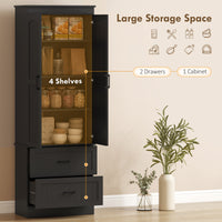 Tall Pantry Cabinet, 67" Kitchen Storage Cabinet with Adjustable Shelves and 2 Drawers for Kitchen, Dining Room, Black