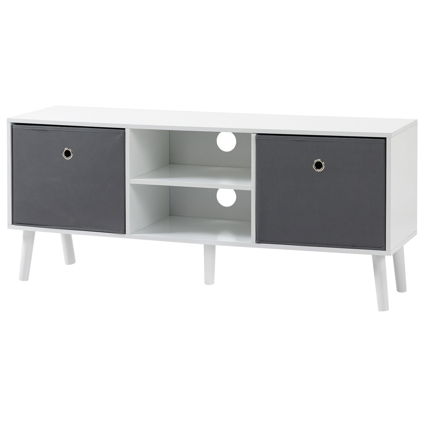 Modern TV Stand Cabinet with Foldable Drawers and Shelves for Living Room, Bedroom, White