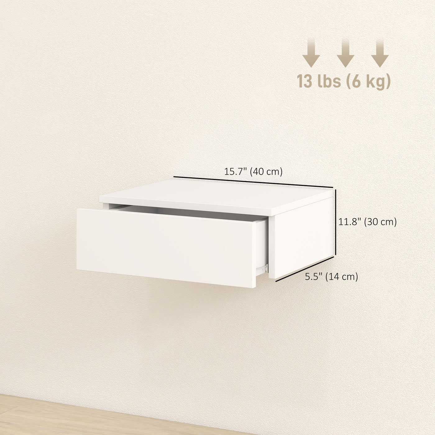 Set of 2 Wall Mounted Bedside Tables, Floating Nightstands with Drawer for Bedroom, White