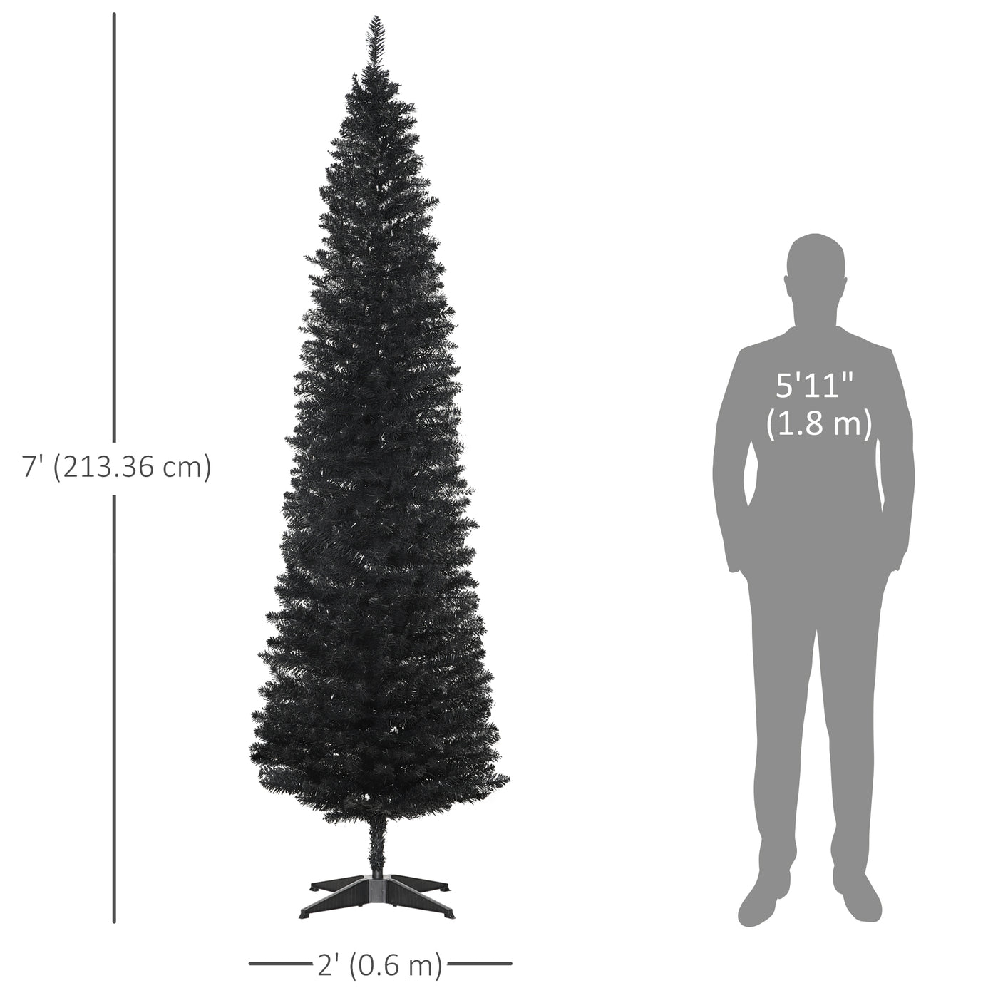 7FT Artificial Christmas Tree, Pencil Christmas Tree with Realistic Branches, Stable Stand, Black