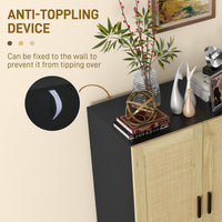 Boho Sideboard, Buffet Cabinet with Storage, Accent Cabinet with 2 Rattan Doors and Adjustable Shelves, Black