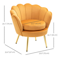 Modern Accent Chair, Velvet-Touch Fabric Leisure Club Chair with Gold Metal Legs for Bedroom, Yellow