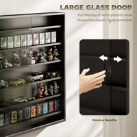 7-Tier Display Cabinet, Shot Glass Display Case, Glass Curio Cabinet with 2 Glass Doors and 6 Adjustable Shelves, Black