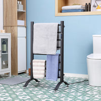 8-Bar Heated Towel Warmer Rack with Built-in Timer and LED Indicators, Wall Mounted & Free Standing Carbon Steel Electric Towel Bar with Adjustable Temperature, Black