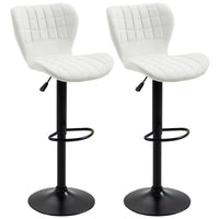 Bar Stools Set of 2 Adjustable Height Swivel Bar Chairs in PU Leather with Backrest & Footrest, White