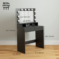 Vanity Table, Makeup Dressing Table with LED Lighting Mirror, Charging Station and Drawers for Bedroom, Black