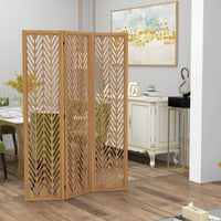 3 Panel Room Divider, 5.6ft Tall Wood Folding Privacy Screens, Freestanding Partition Wall Dividers, Light Brown