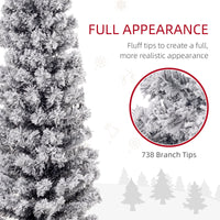 7.5ft Flocked Christmas Tree, Pencil Christmas Tree with Realistic Branch Tips, Folding Metal Stand, Black