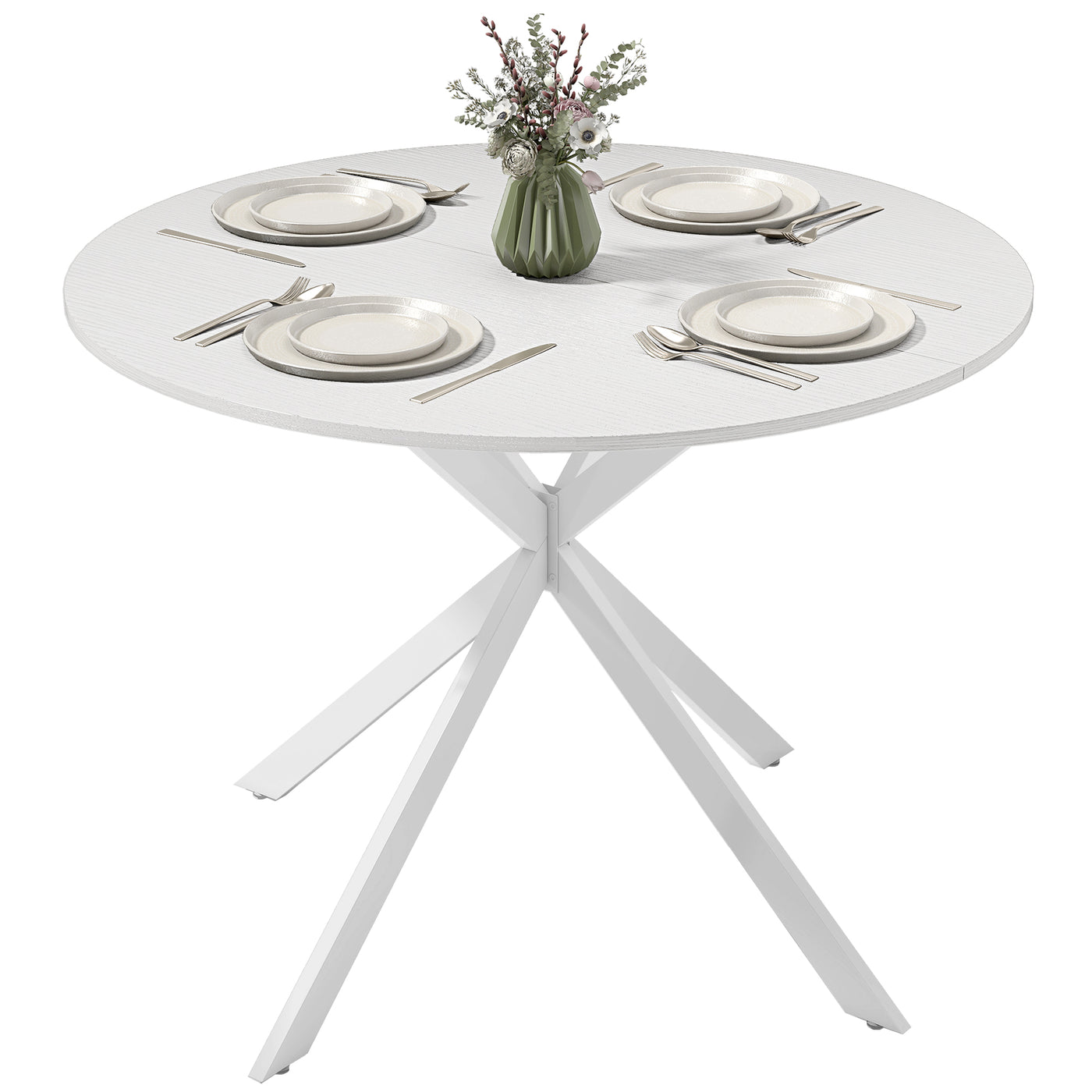 40" Round Kitchen Table for 4, Industrial Dining Table with Steel Legs for Dining Room, White Oak