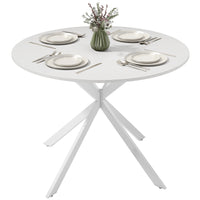 40" Round Kitchen Table for 4, Industrial Dining Table with Steel Legs for Dining Room, White Oak