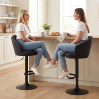 Adjustable Bar Stools Set of 2, Upholstered Kitchen Stools with Swivel Seat, Steel Frame, Footrest, ‎Black