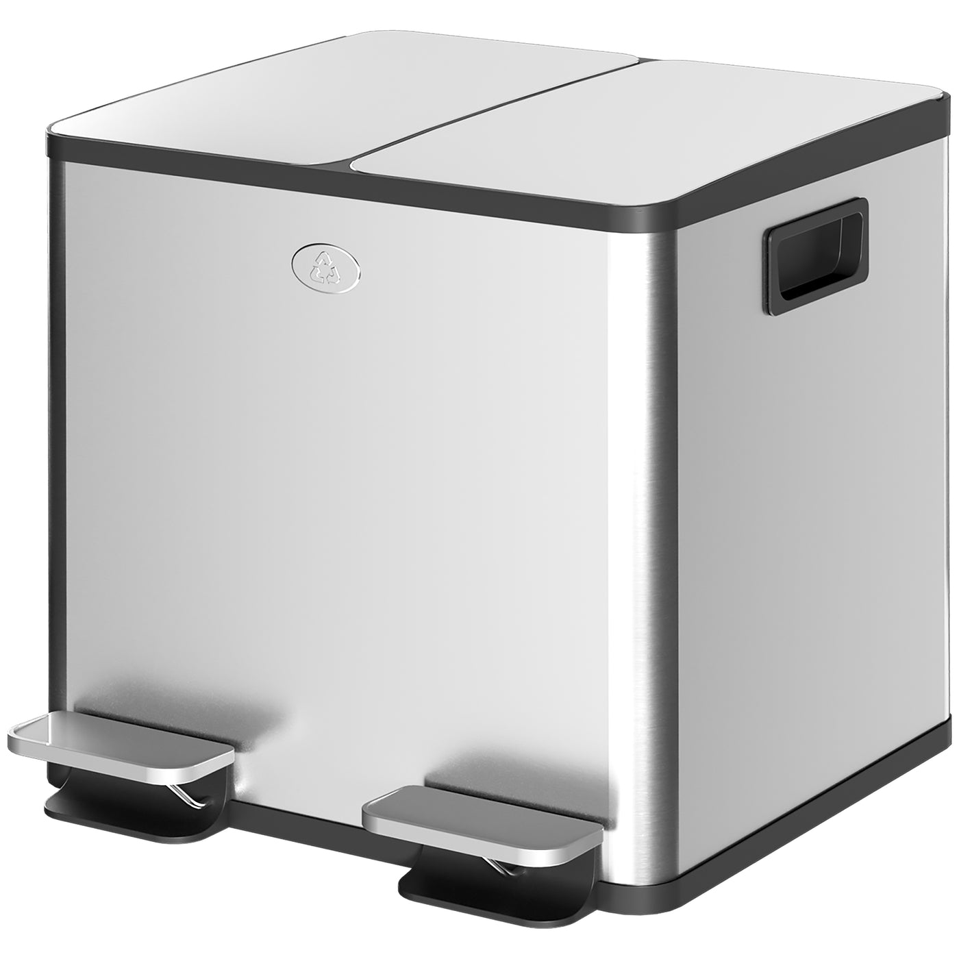 Garbage Bin, Soft-Close Trash Can with Foot Pedal, 2x4 Gallon (2x15 L) Garbage Can with Removable Inner Buckets, Silver