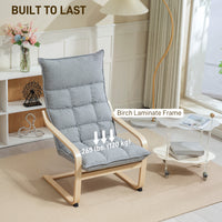 Modern Armchair, Upholstered Accent Chair with Curved Leg and Arm, Leisure Lounge Chair for Living Room, Light Grey