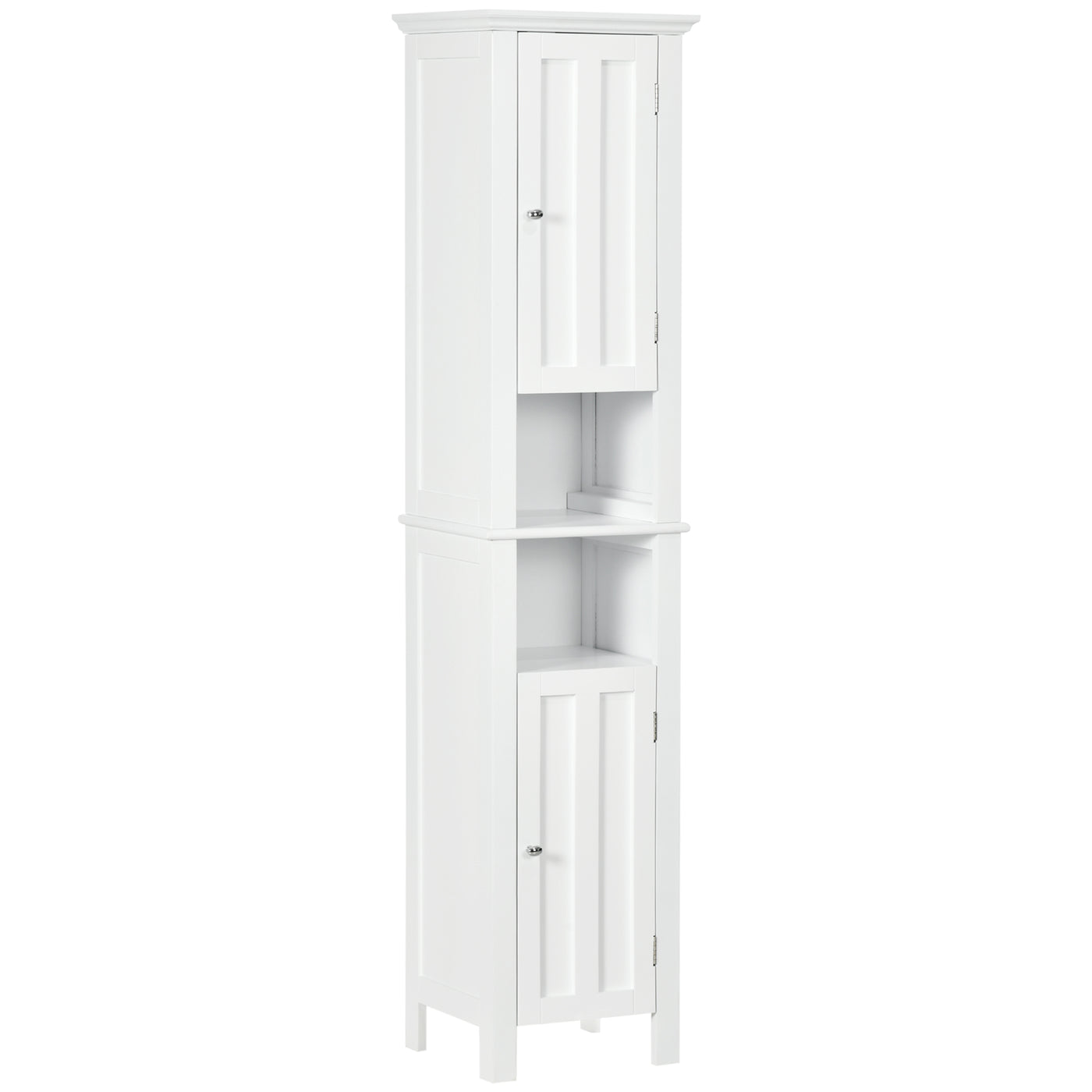 Bathroom Cabinet, Freestanding Linen Cabinet with Open Shelves, 13.8" x 11.8" x 62.4", White