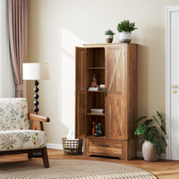 72" Farmhouse Pantry Cabinet with Adjustable Shelves, Kitchen Pantry Cabinet with 2 Doors, Brown