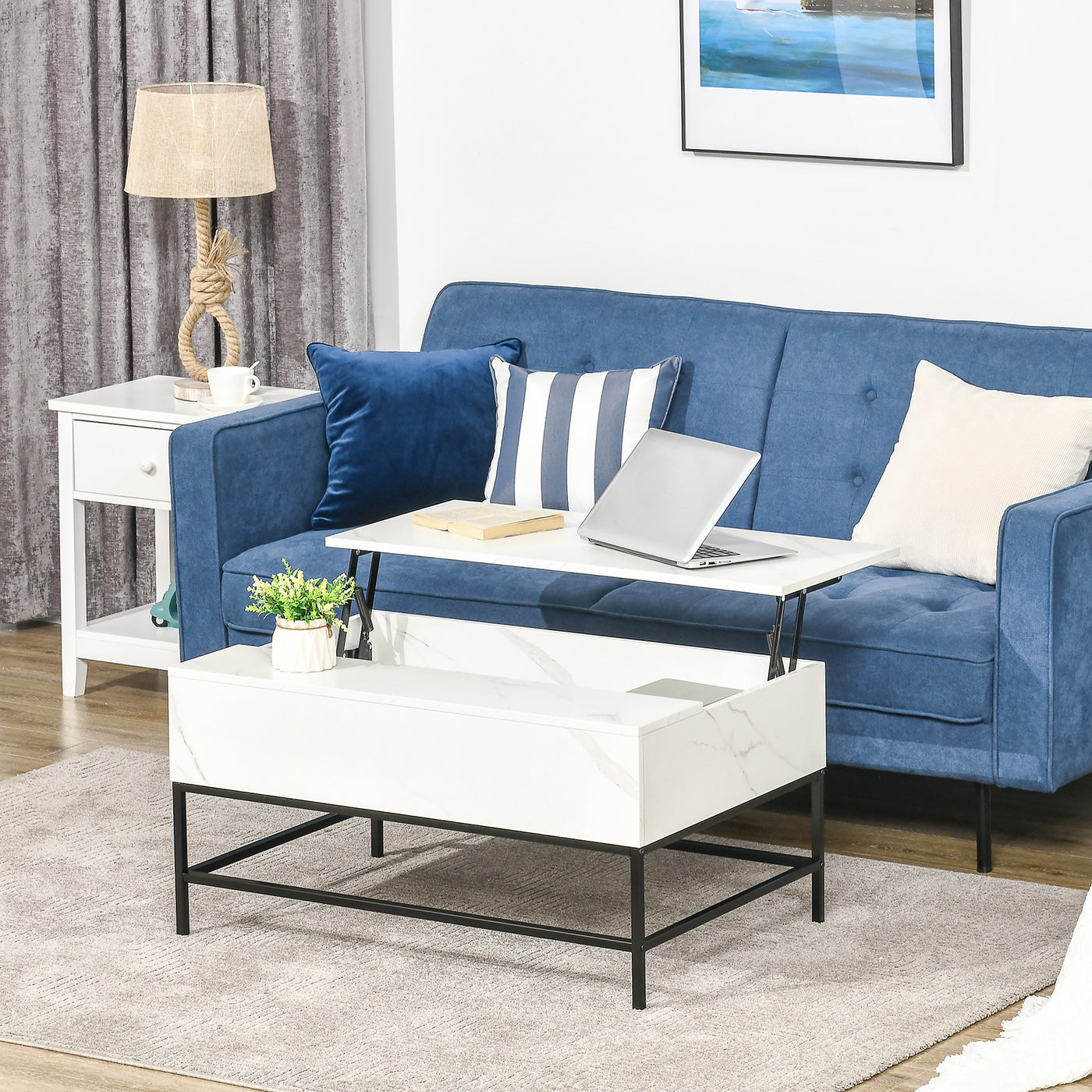 Lift Top Coffee Table with Hidden Storage Compartment Lift Tabletop Center Table for Living Room, White