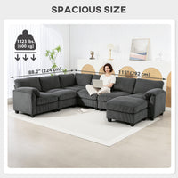 Modular Sectional Sofa, Oversized U-Shaped Couch with Spring Cushion, Corduroy Sofa for Living Room, Charcoal Grey