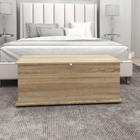 39.5" Storage Chest with 2 Safety Hinges, Storage Box Organizer with Flip-Top Lid, Entryway Storage Bench, Oak