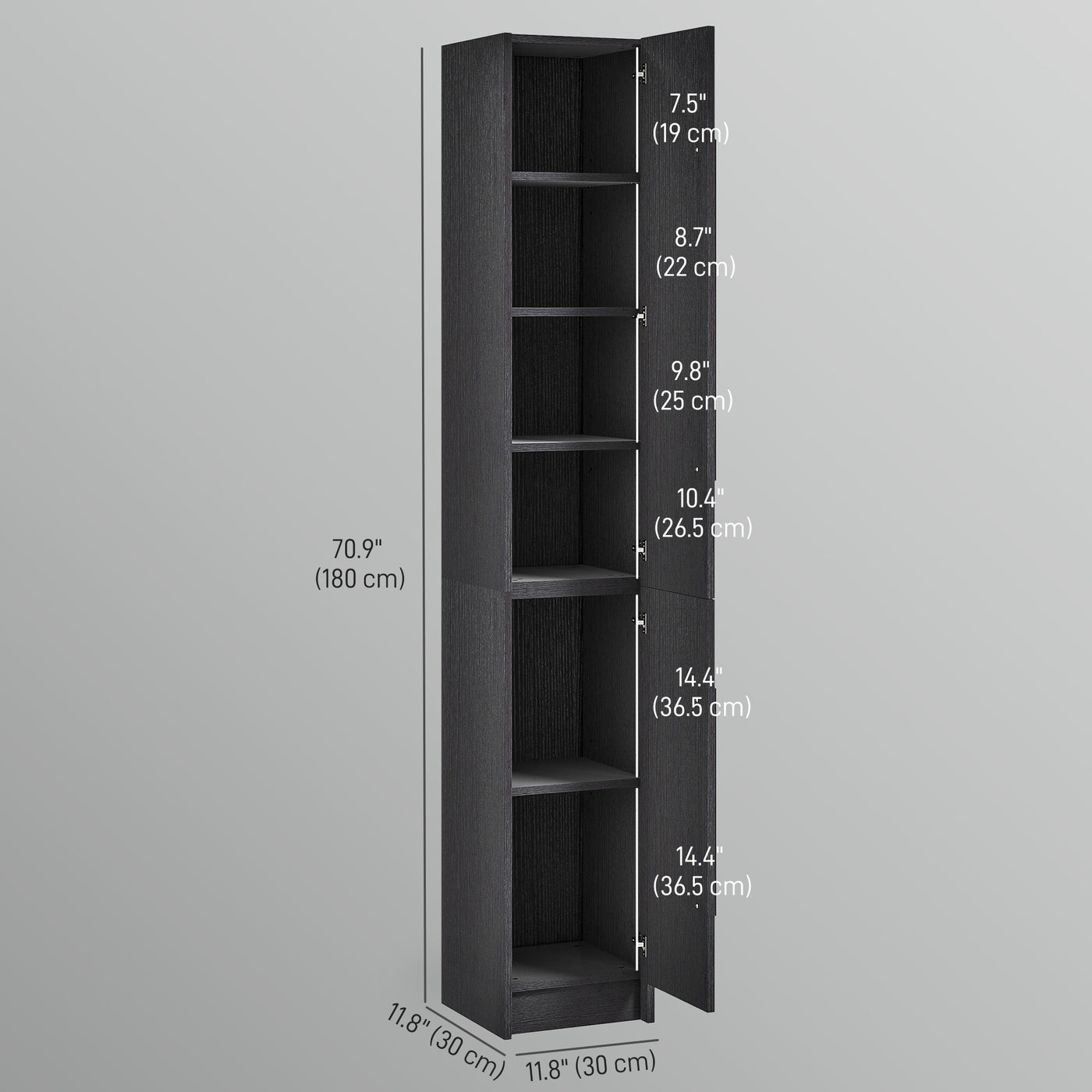 Freestanding Tall Bathroom Storage Cabinet with Adjustable Shelves, Bathroom Organizer, Black Wood Grain