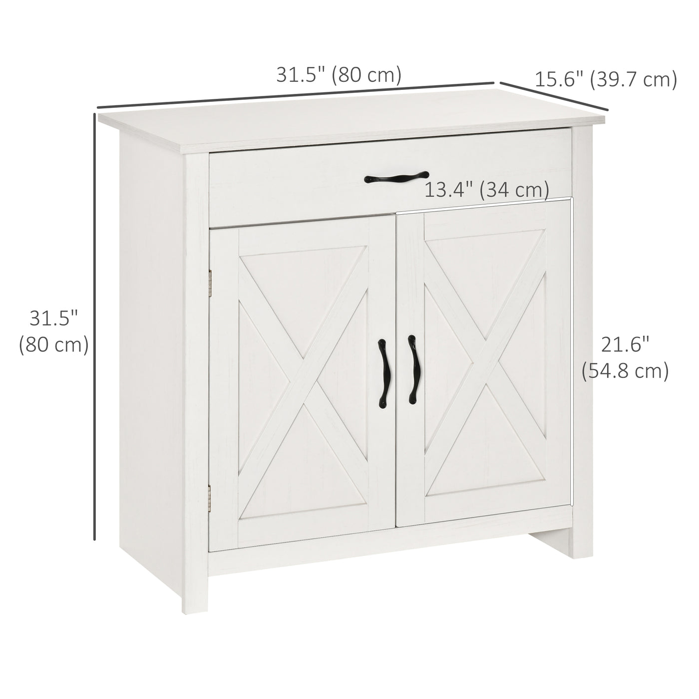 Farmhouse Sideboard Buffet Cabinet, Storage Cabinet with Barn Doors, Distressed White