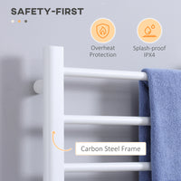 8-Bar Heated Towel Warmer Rack with Built-in Timer and LED Indicators, Wall Mounted & Free Standing Carbon Steel Electric Towel Bar with Adjustable Temperature, White