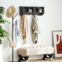 Coat Rack Wall Mount with Shelf, 28" Wall Coat Rack with 5 Hooks and 4 Compartments for Living Room, Entryway, Black